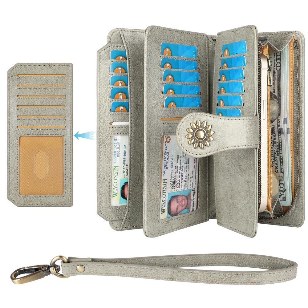 5152 Large Capacity Leather Rfid Blocking Wallets Wristlet Clutch Card